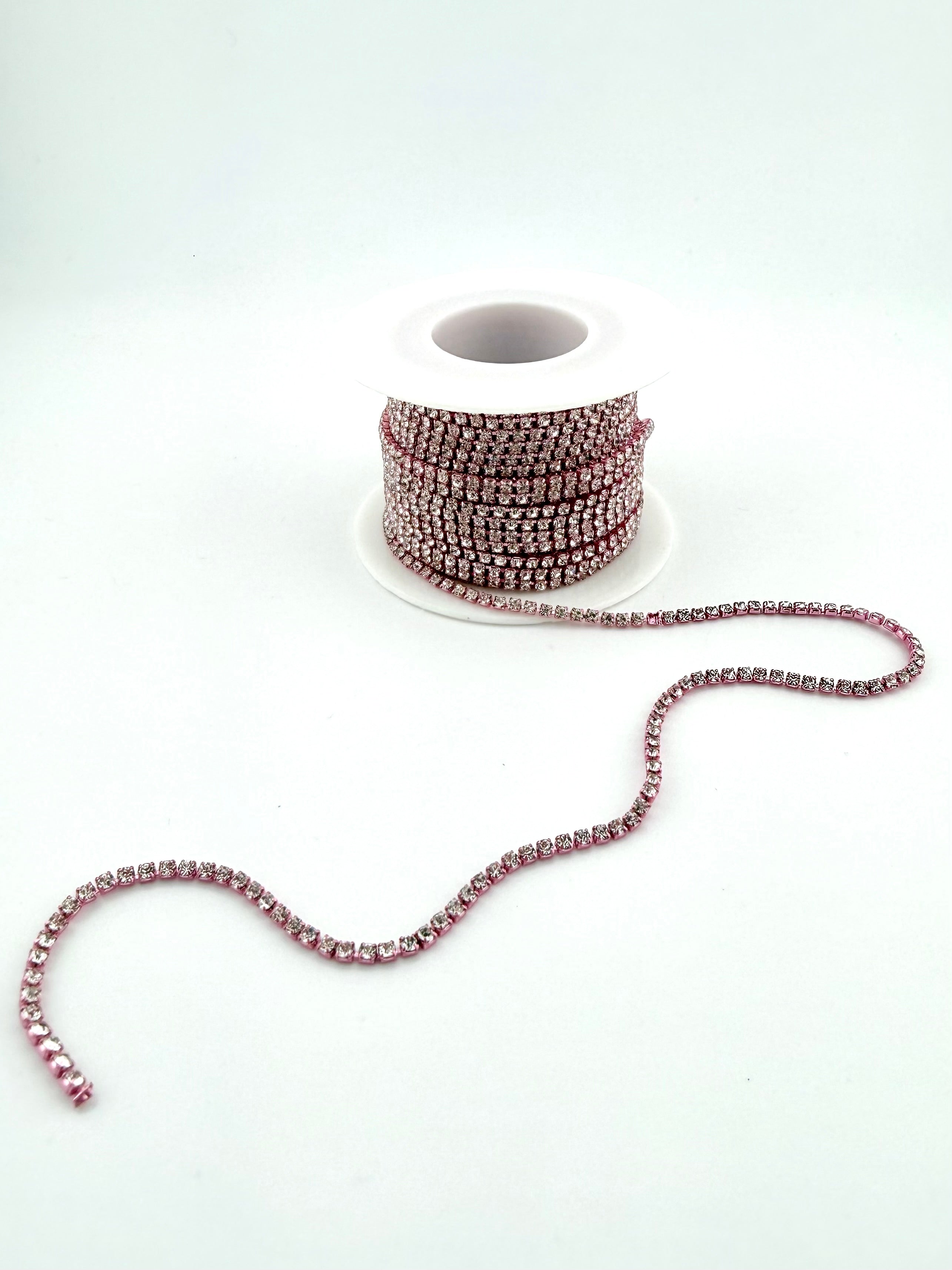 2mm Pink Metal Rhinestone Banding With Clear Crystal