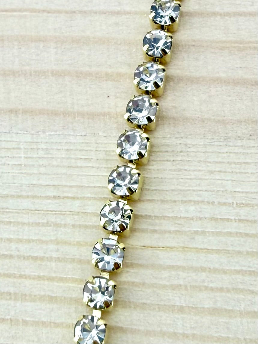 2mm Gold Metal Rhinestone Banding With Clear Crystal