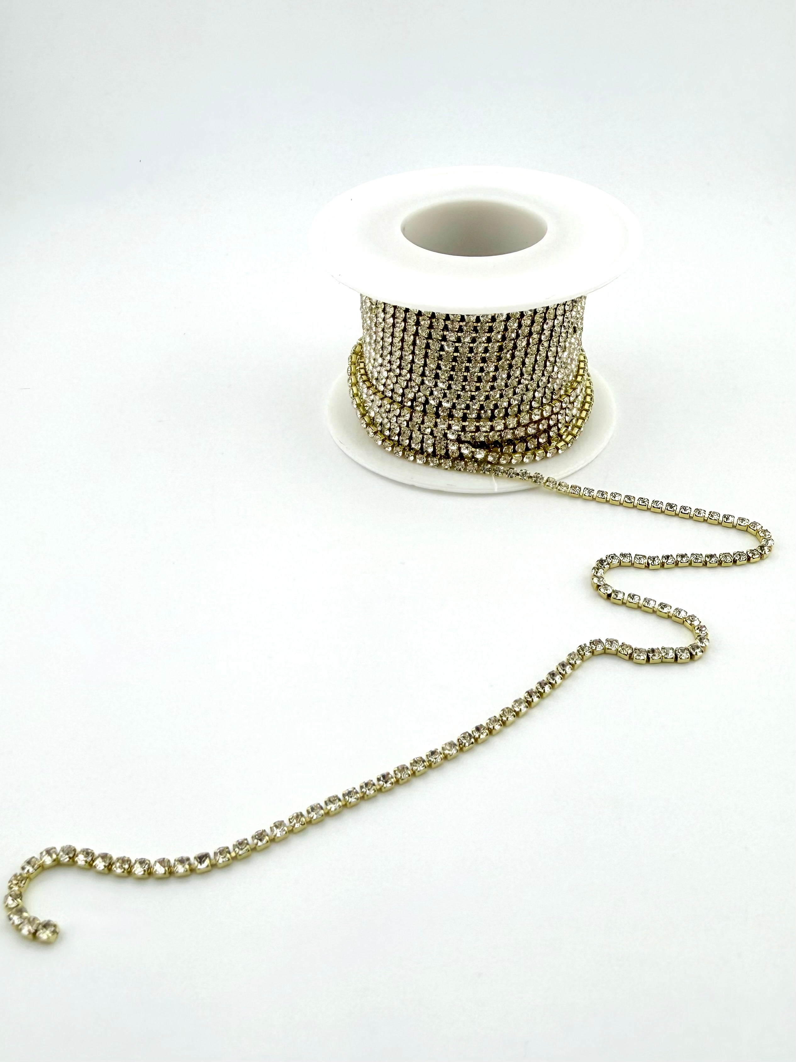 2mm Gold Metal Rhinestone Banding With Clear Crystal