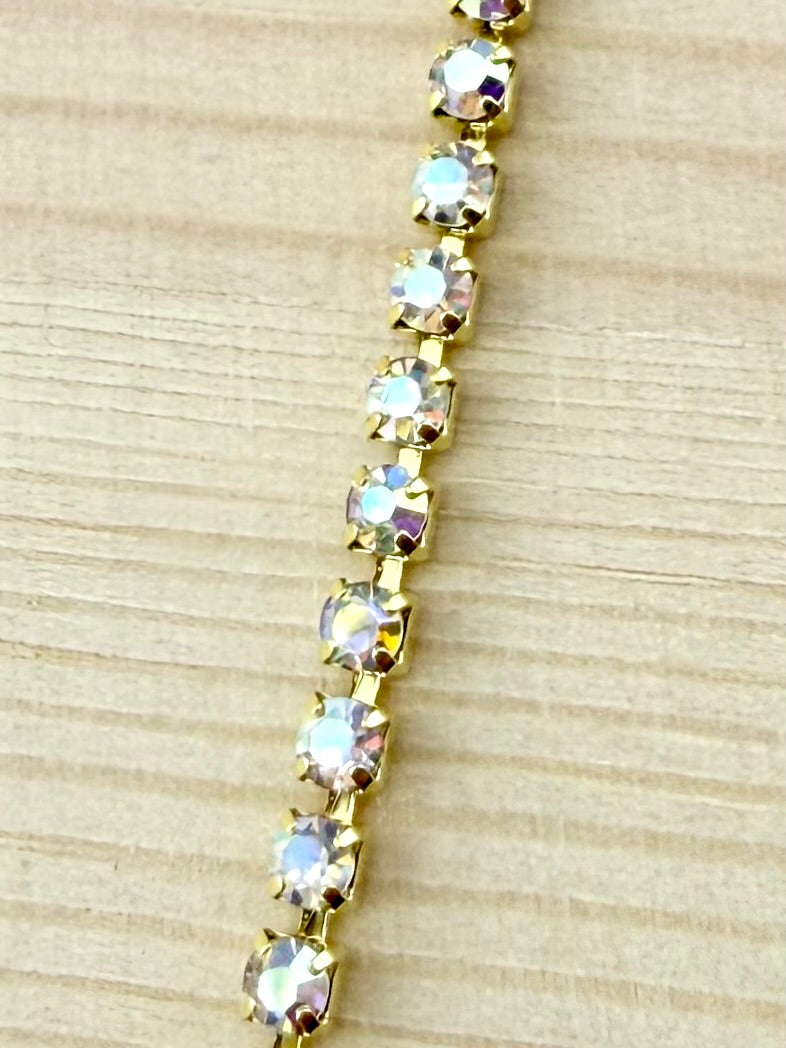 2mm Gold Metal Rhinestone Banding With Clear AB Crystal