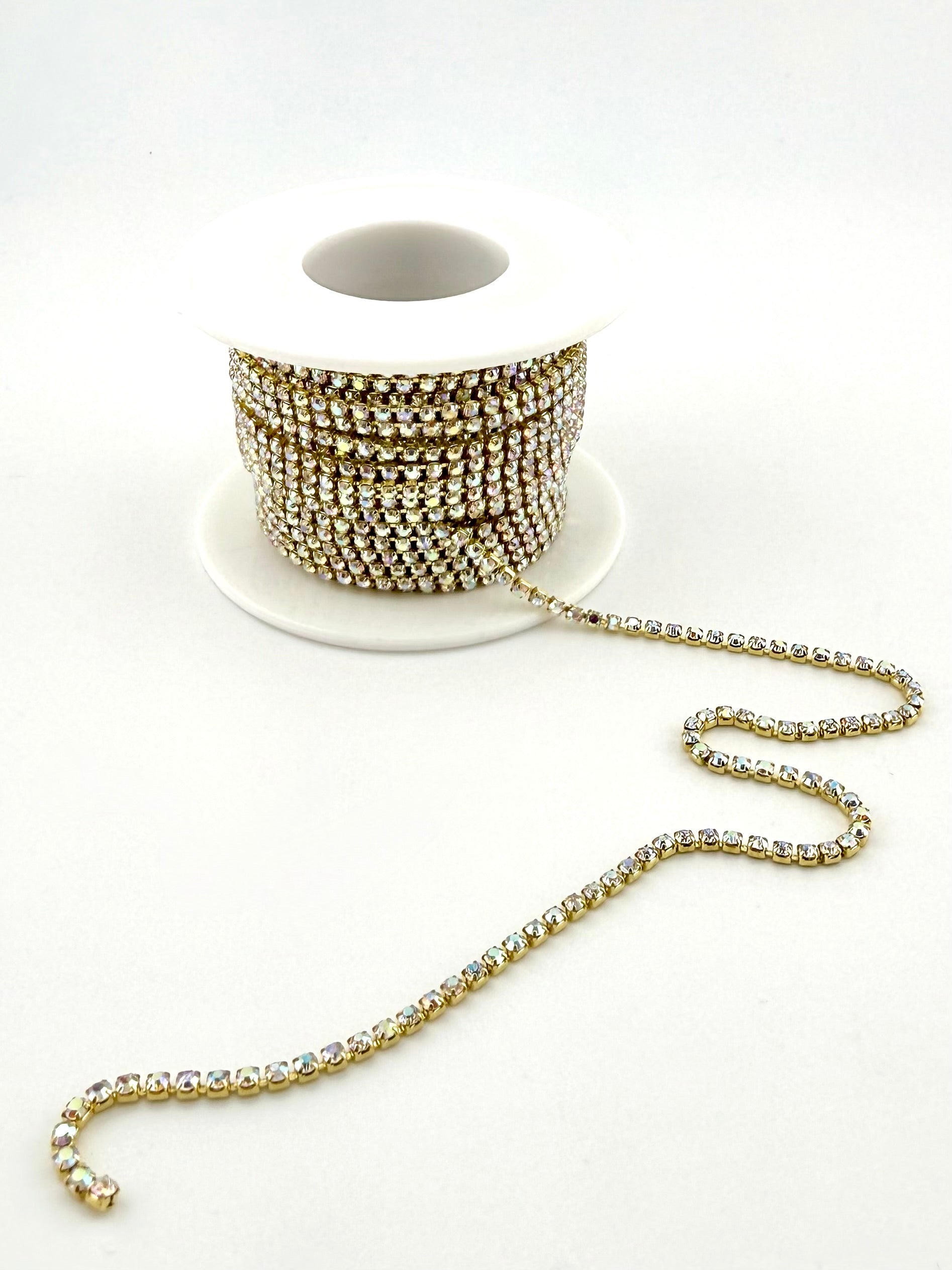 2mm Gold Metal Rhinestone Banding With Clear AB Crystal