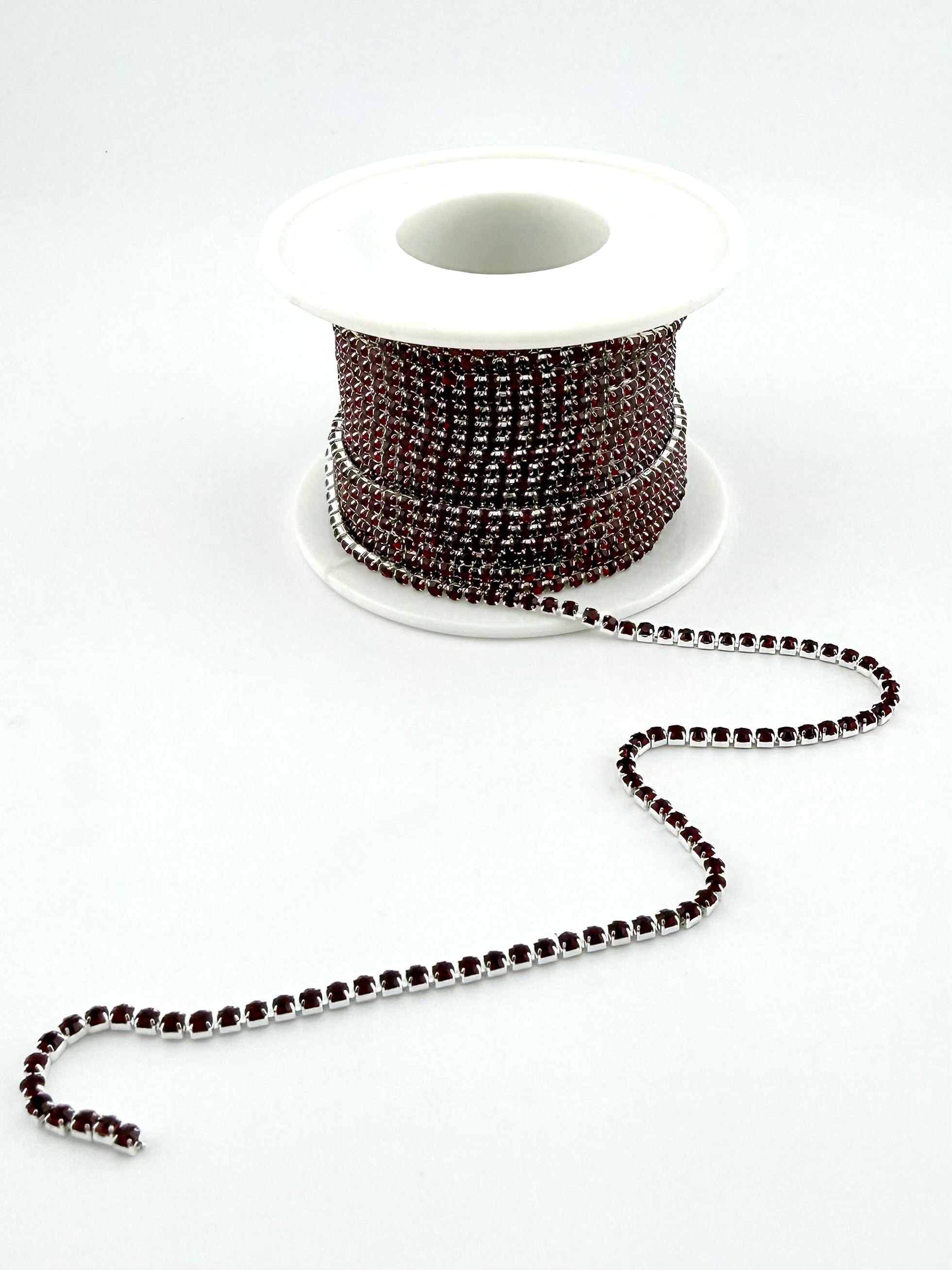 2mm Silver Metal Rhinestone Banding With Red Crystal