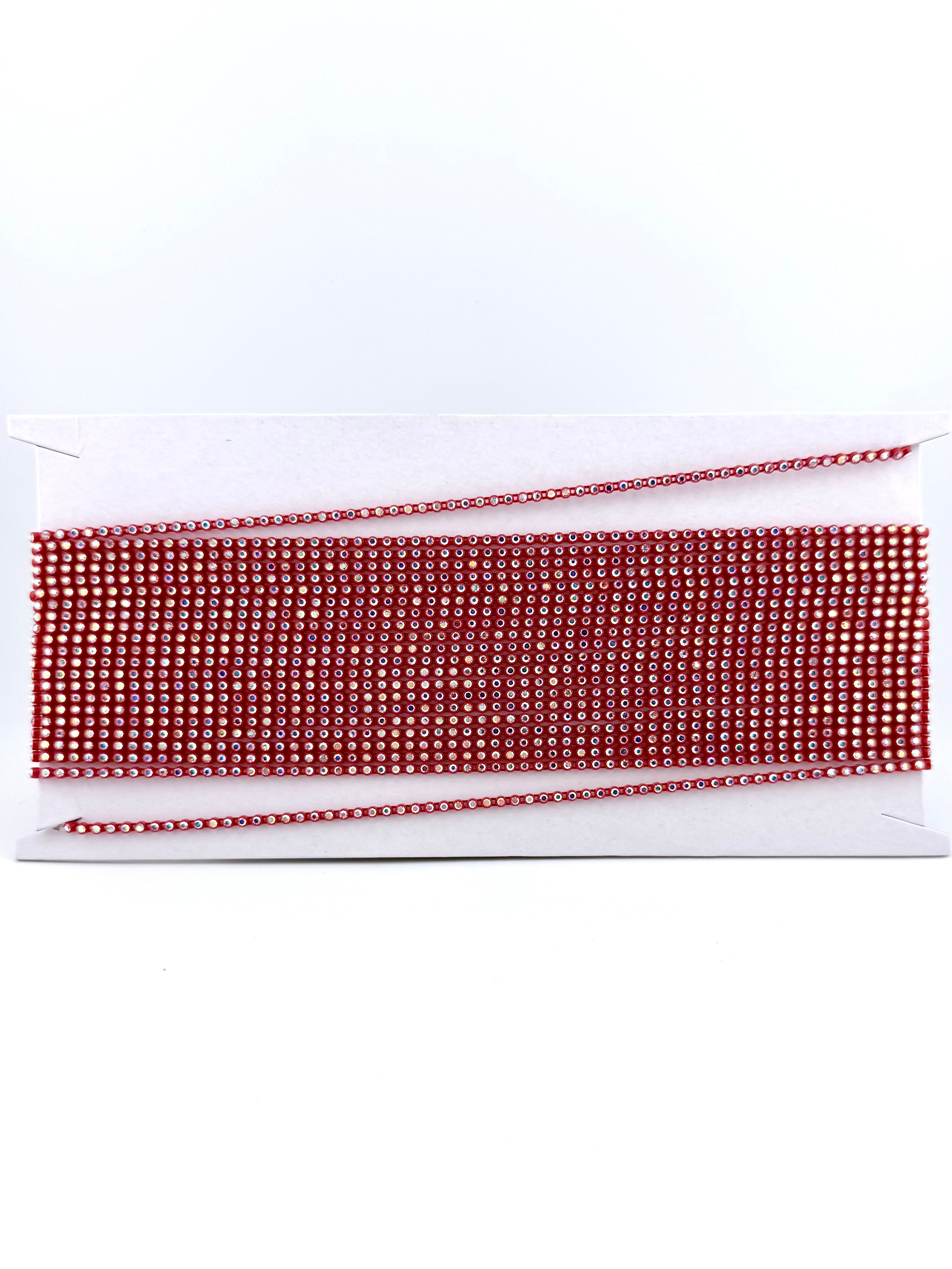 2.6mm Red Plastic Rhinestone Banding With Clear AB Crystal