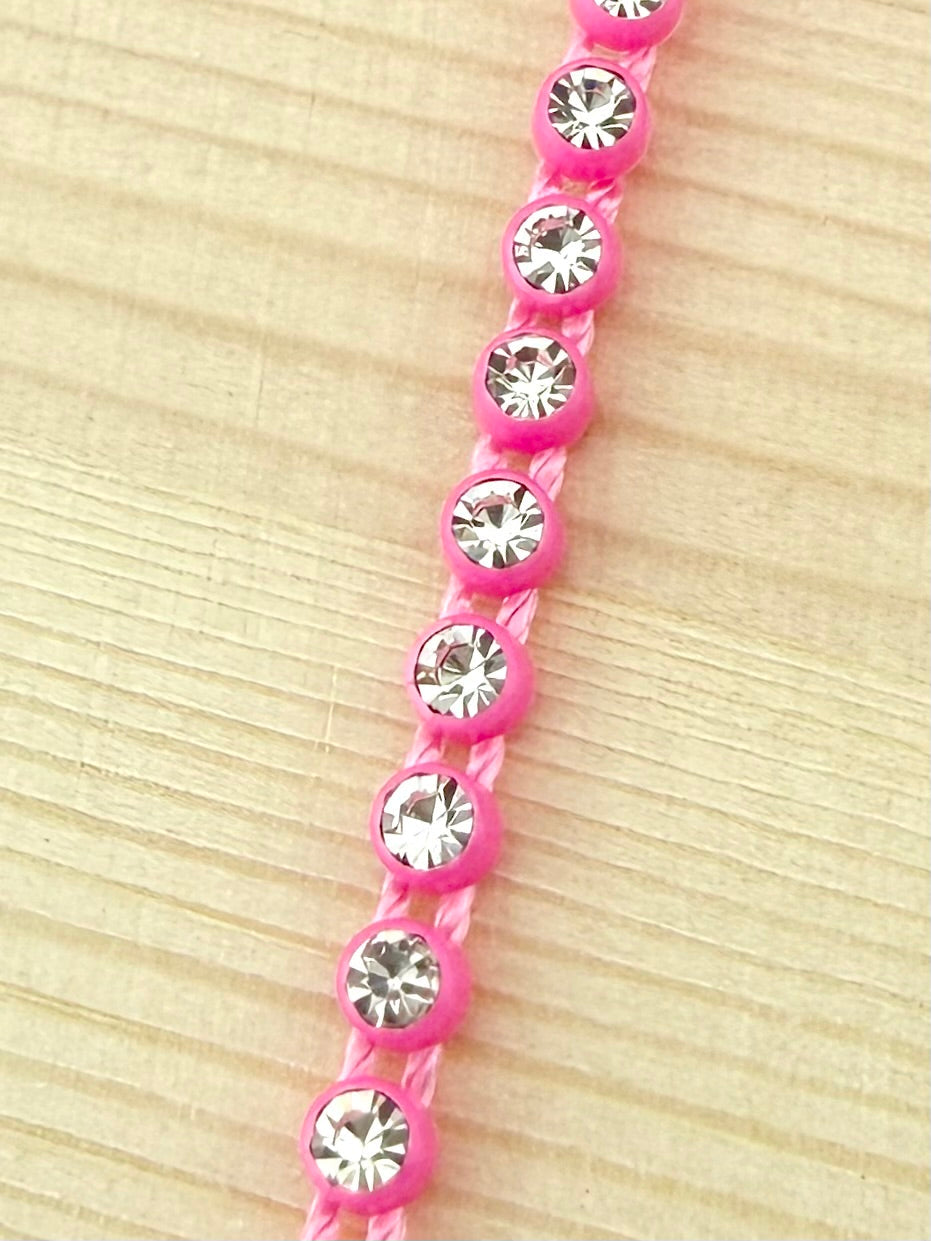 3.2mm Pink Plastic Rhinestone Banding With Clear Crystal