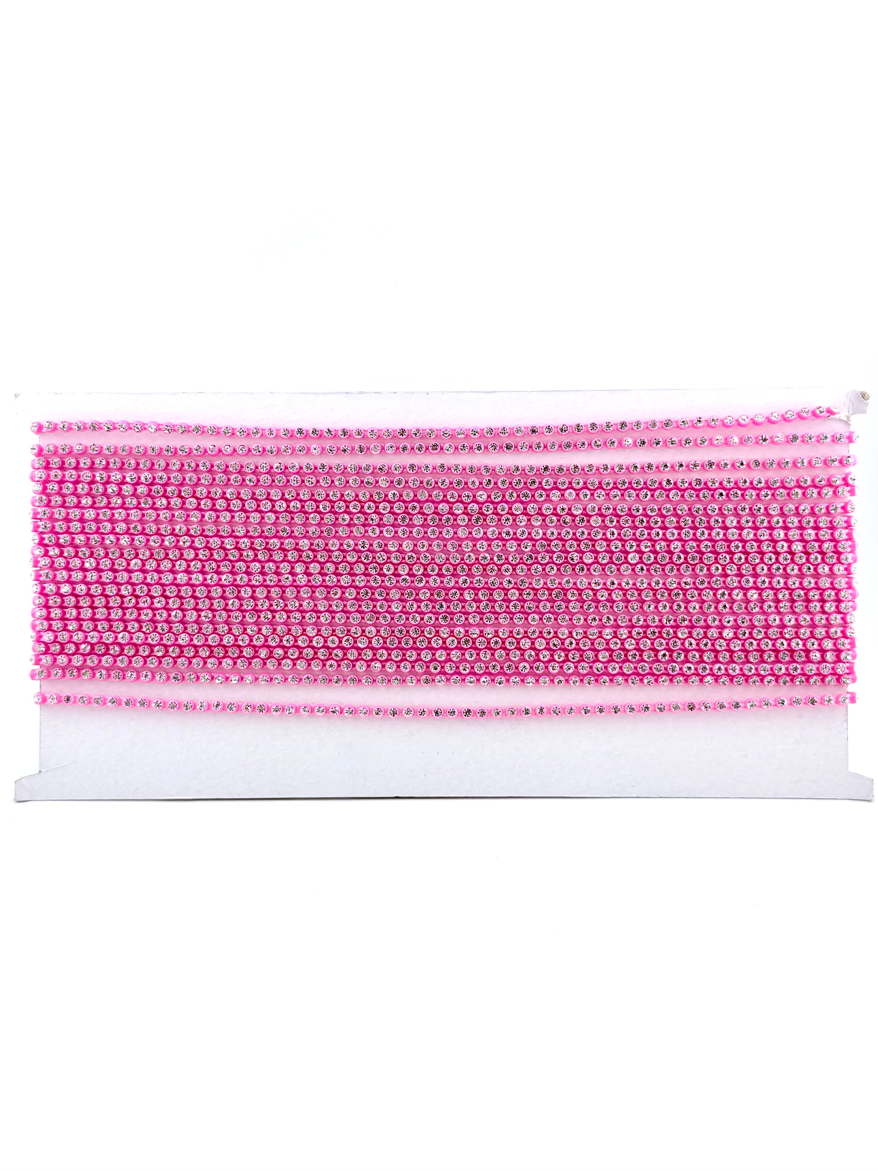 3.2mm Pink Plastic Rhinestone Banding With Clear Crystal