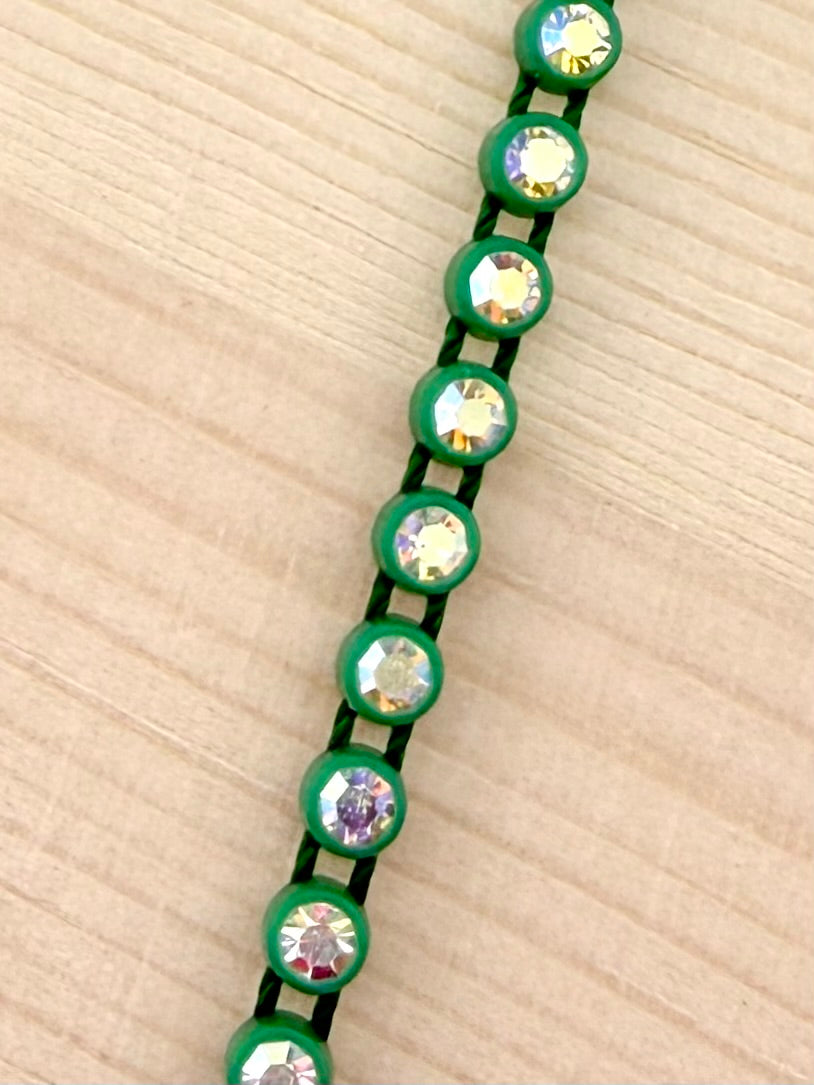3.2mm Green Plastic Rhinestone Banding With Clear AB Crystal