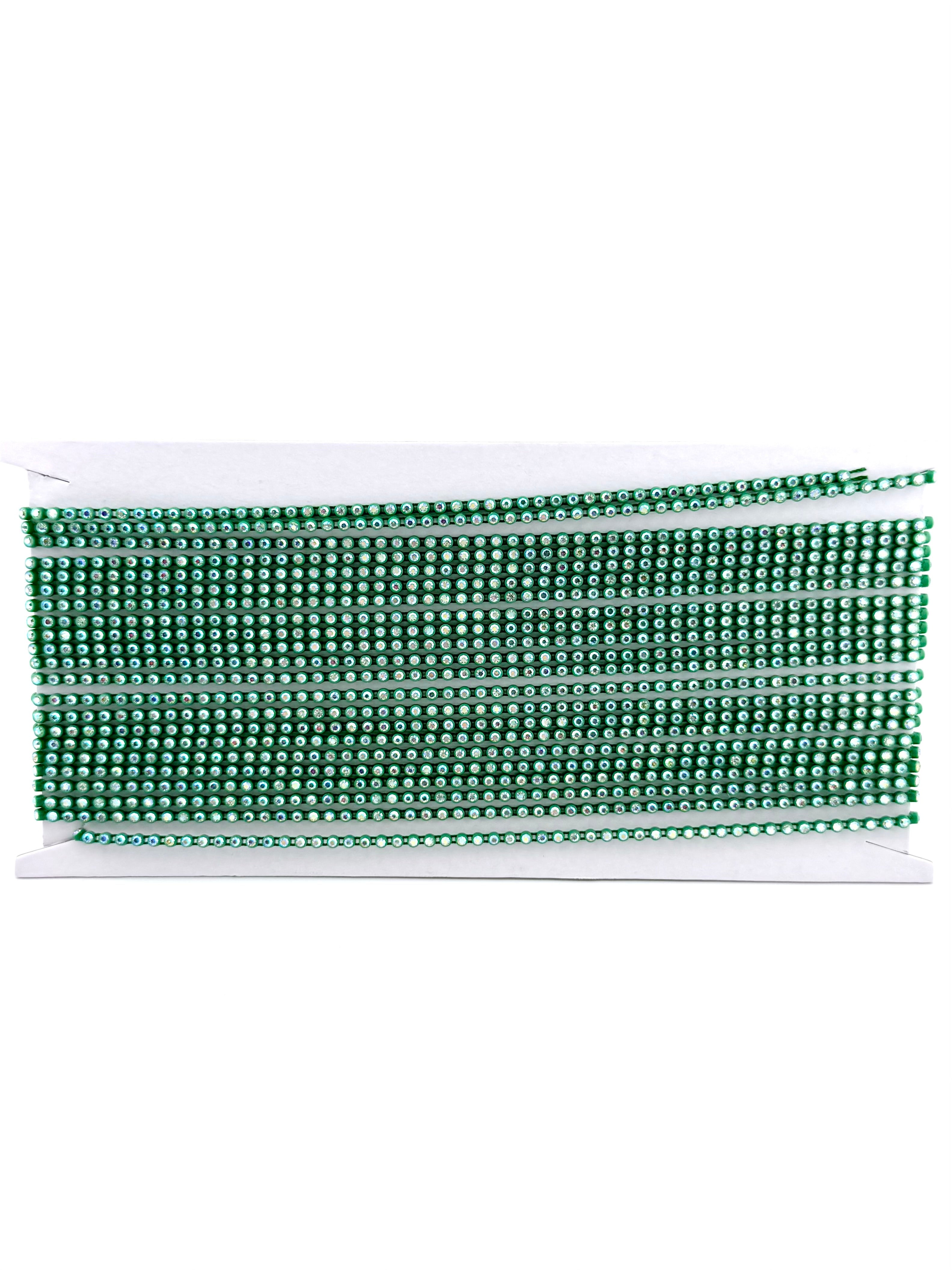 3.2mm Green Plastic Rhinestone Banding With Clear AB Crystal