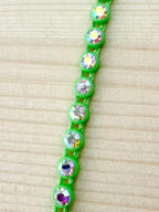 3.2mm Light Green Plastic Rhinestone Banding With Clear AB Crystal