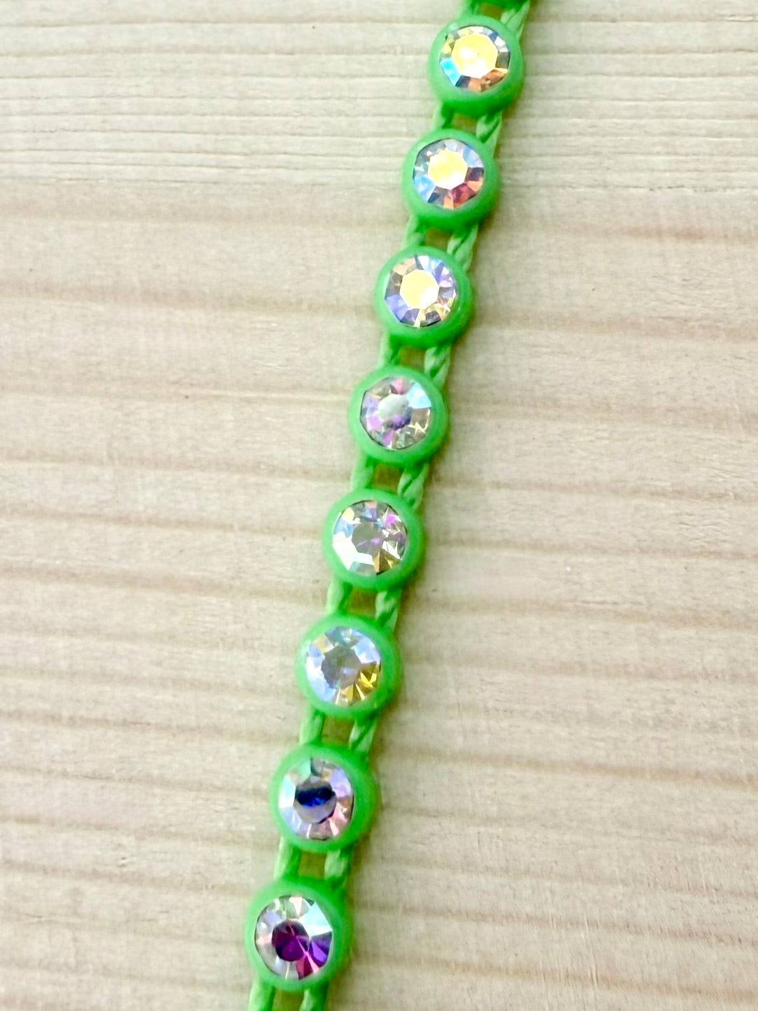 3.2mm Light Green Plastic Rhinestone Banding With Clear AB Crystal