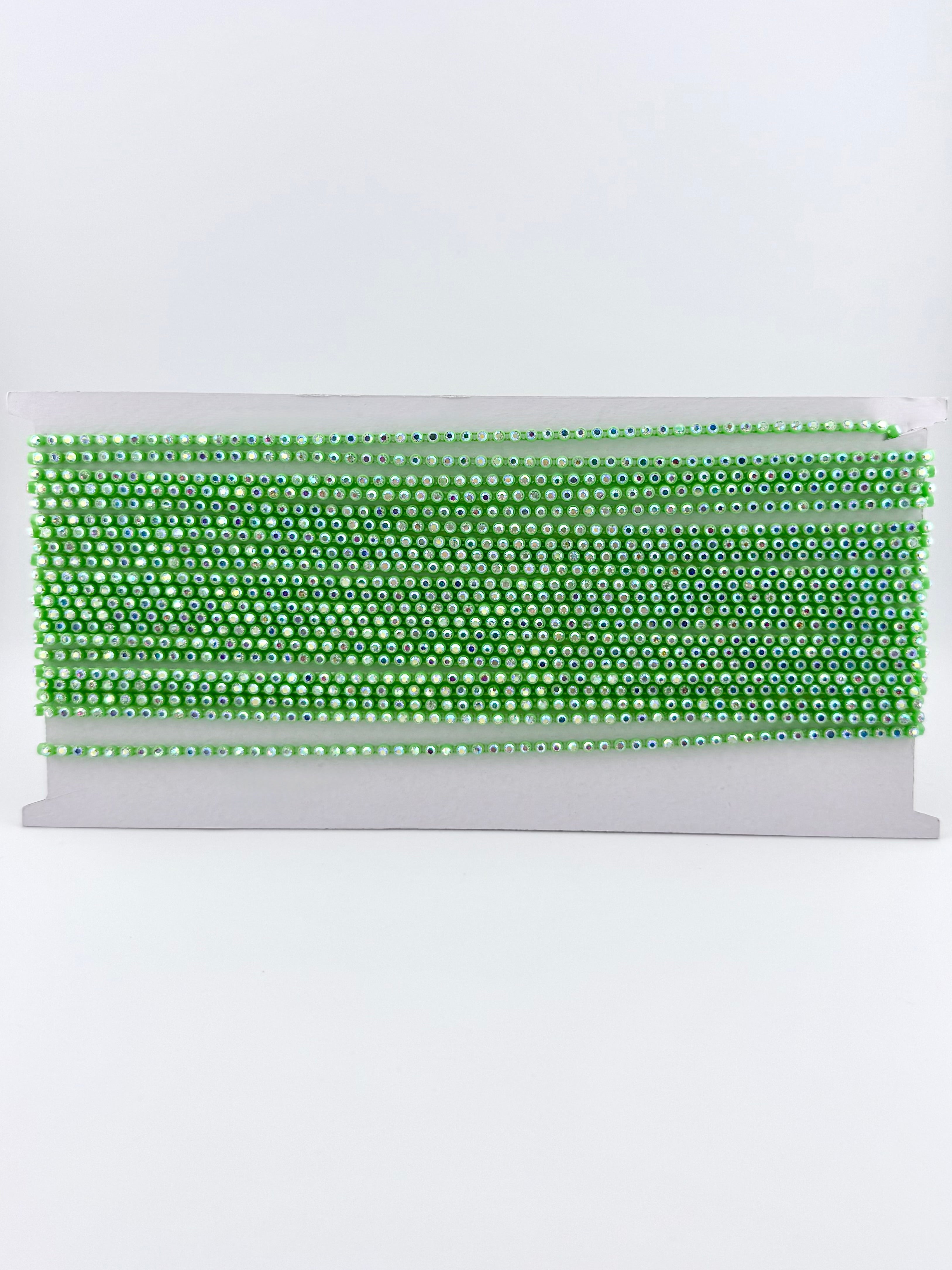 3.2mm Light Green Plastic Rhinestone Banding With Clear AB Crystal