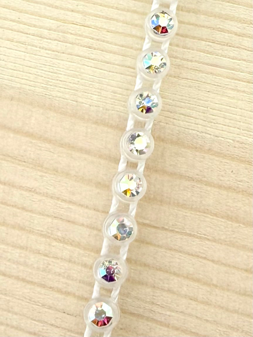 3.2mm Off White Plastic Rhinestone Banding With Clear AB Crystal