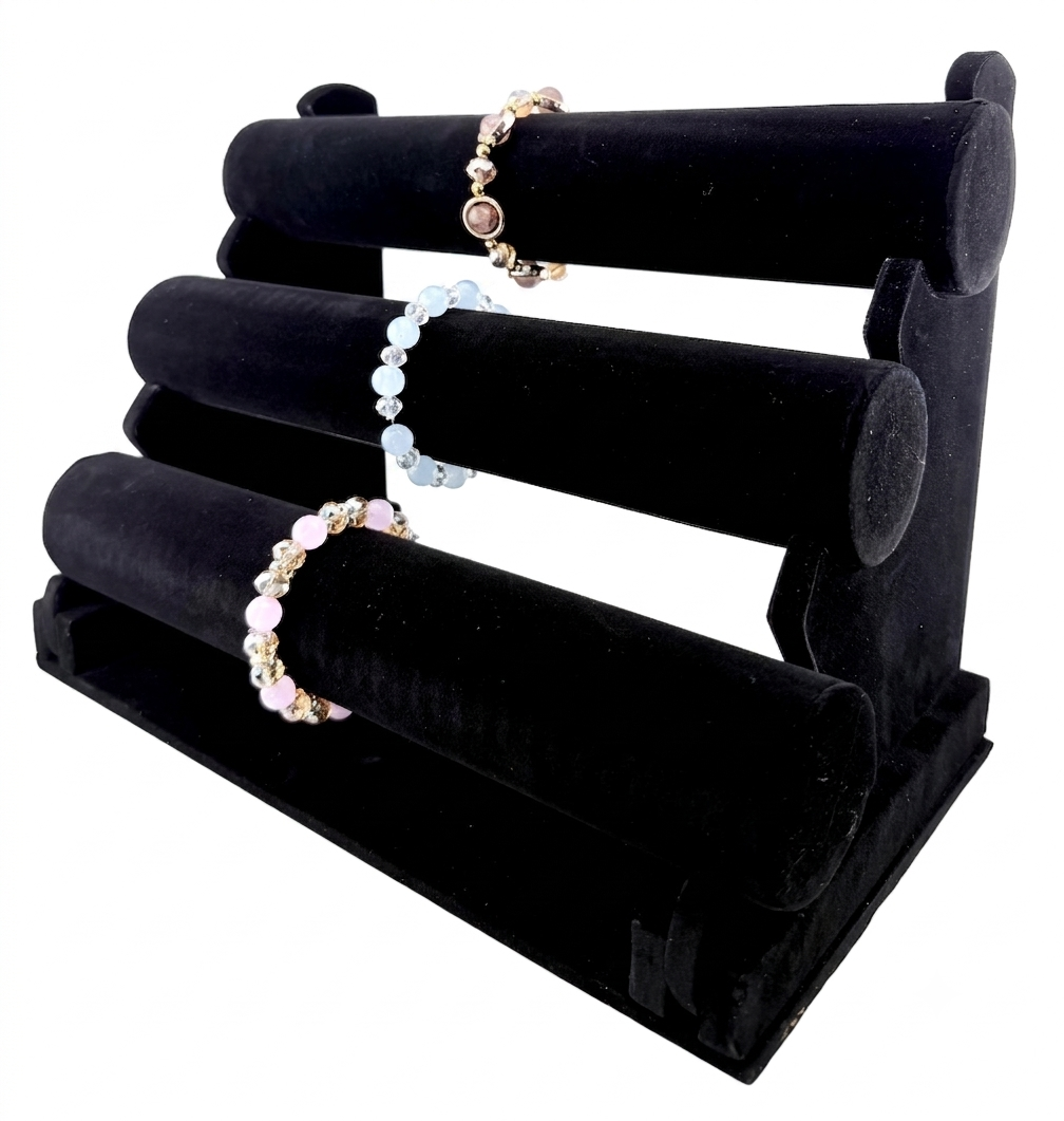 Velvet 3-Tier Bracelet Display Stand Black