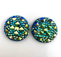 Resin Iridescent Druzy Cabochons Golden/ Green 6pcs Round 20mm