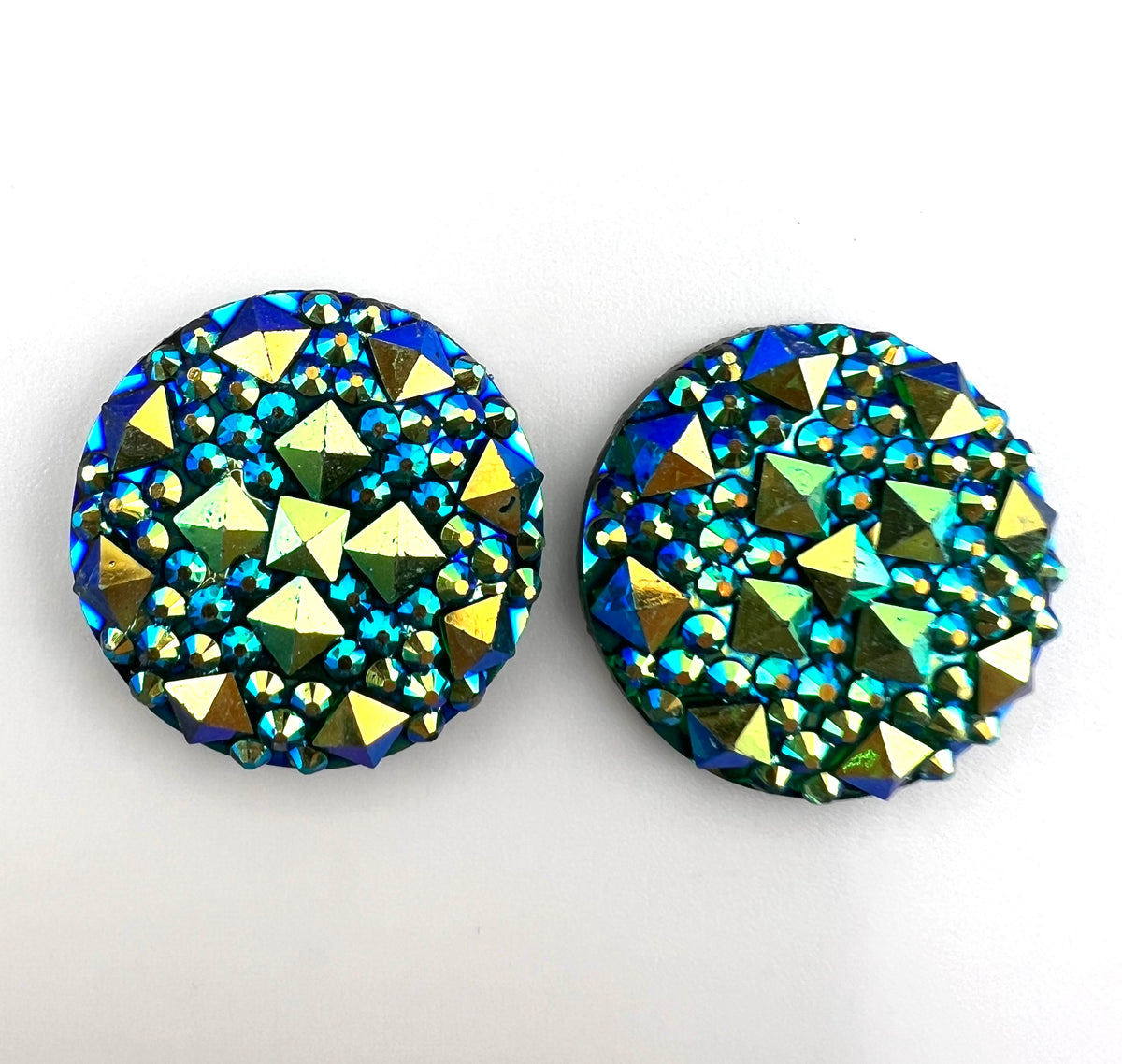 Resin Iridescent Druzy Cabochons Golden/ Green 6pcs Round 20mm