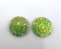 Resin Iridescent Musical Treble Cabochons Golden/ Green 10pcs Round 20mm