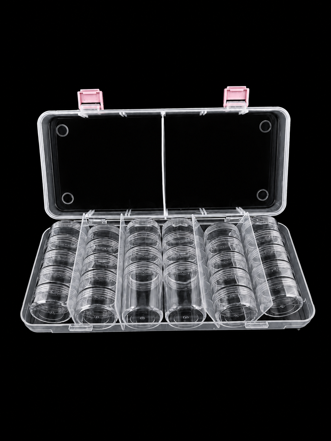 Clear Round Bead Storage Containers With Case  – 28 Pieces