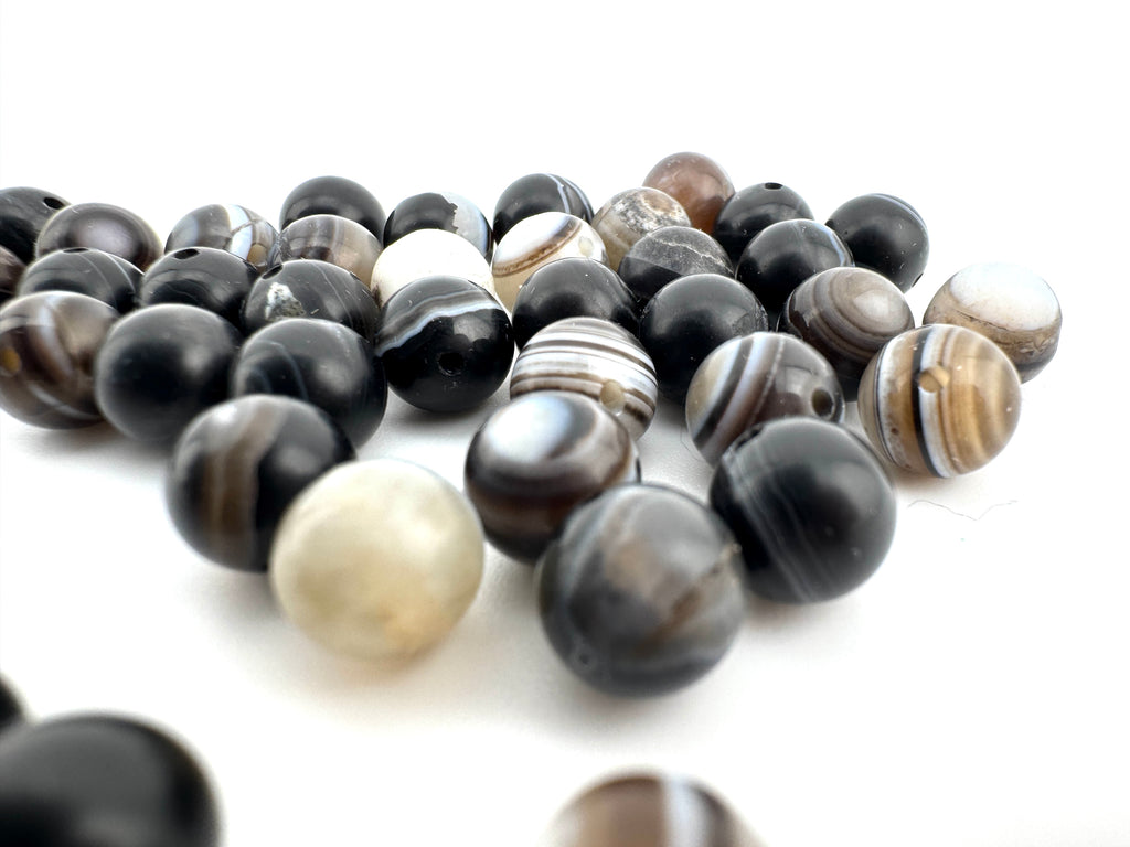 Matte Black Banded Agate Beads Available in 6mm, 8mm Sizes