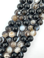Matte Black Banded Agate Bracelet Available in 6mm, 8mm Sizes