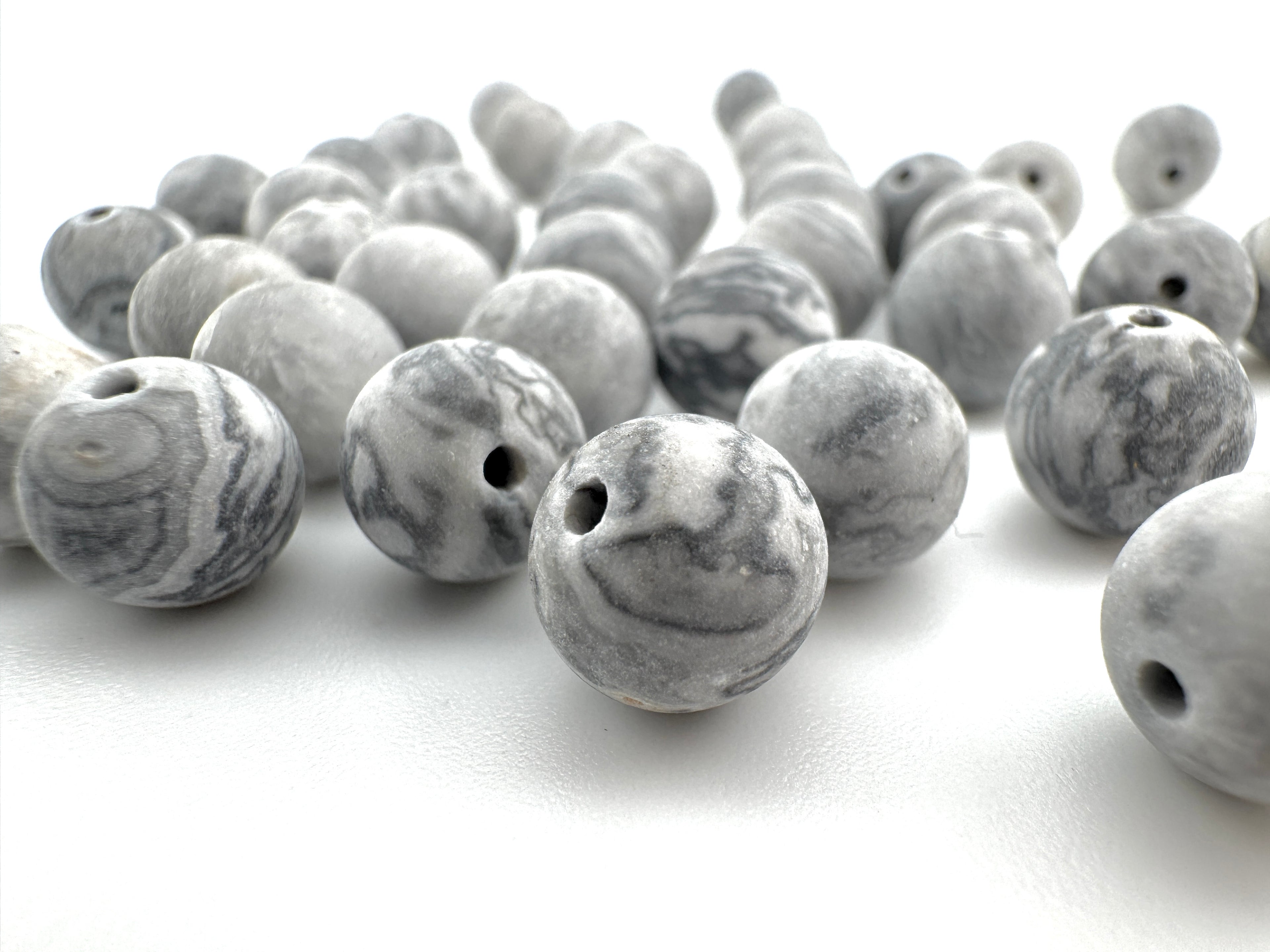 Matte Grey Scenery Jasper Beads Available in 6mm, 8mm Sizes