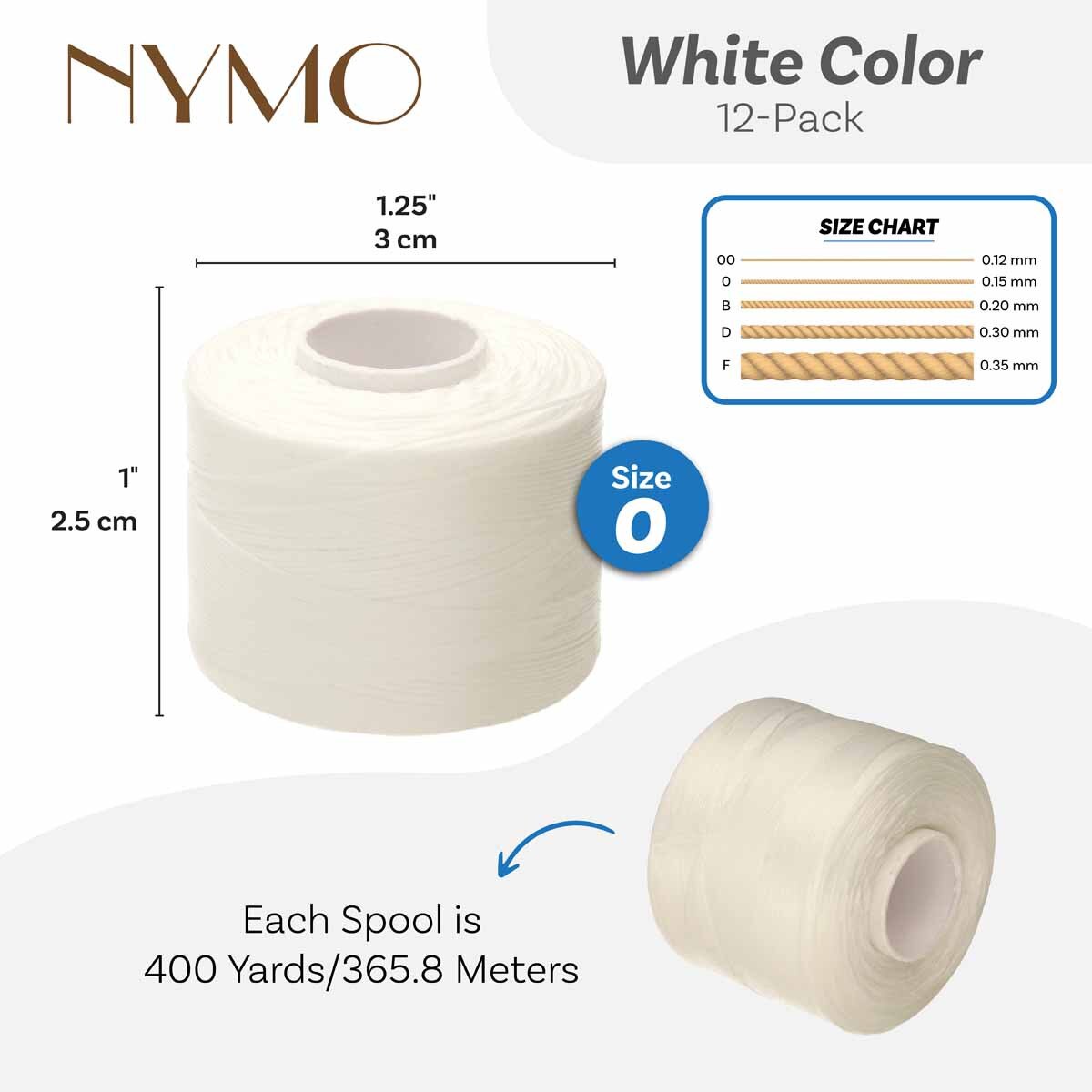 Nymo Size O and D Beading Thread White Large Bobbin for Jewelry & Bead Weaving
