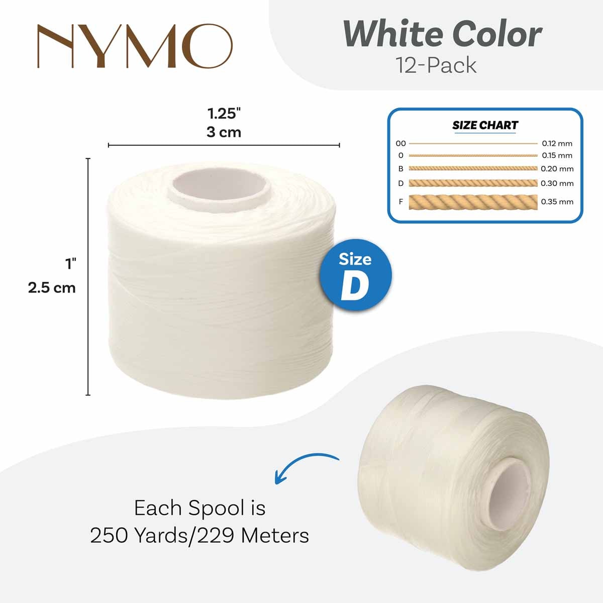 Nymo Size O and D Beading Thread White Large Bobbin for Jewelry & Bead Weaving
