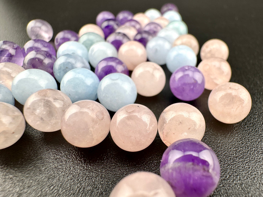 Amethyst Rose Quartz Aquamarin Trio Bead Available in 6mm, 8mm sizes