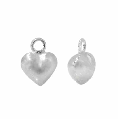 Sterling Silver, Heart Charm With 2mm Loop