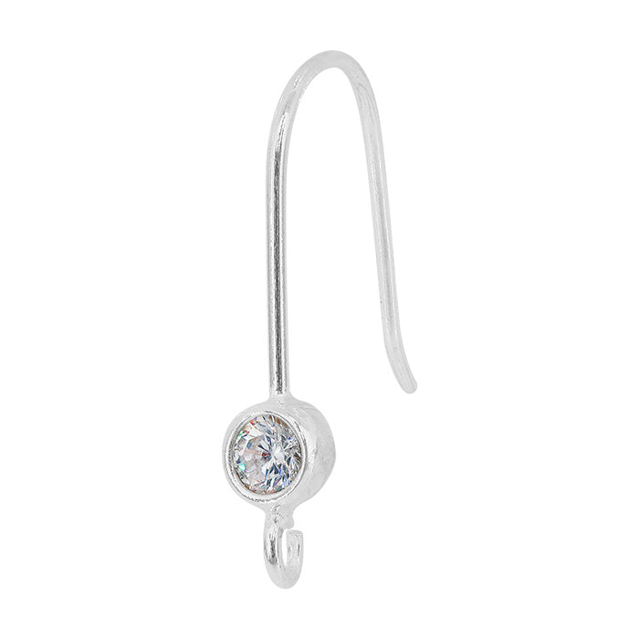 925 Sterling Silver Fish Hook with 4mm cubic zirconia, 20x15mm / Pair