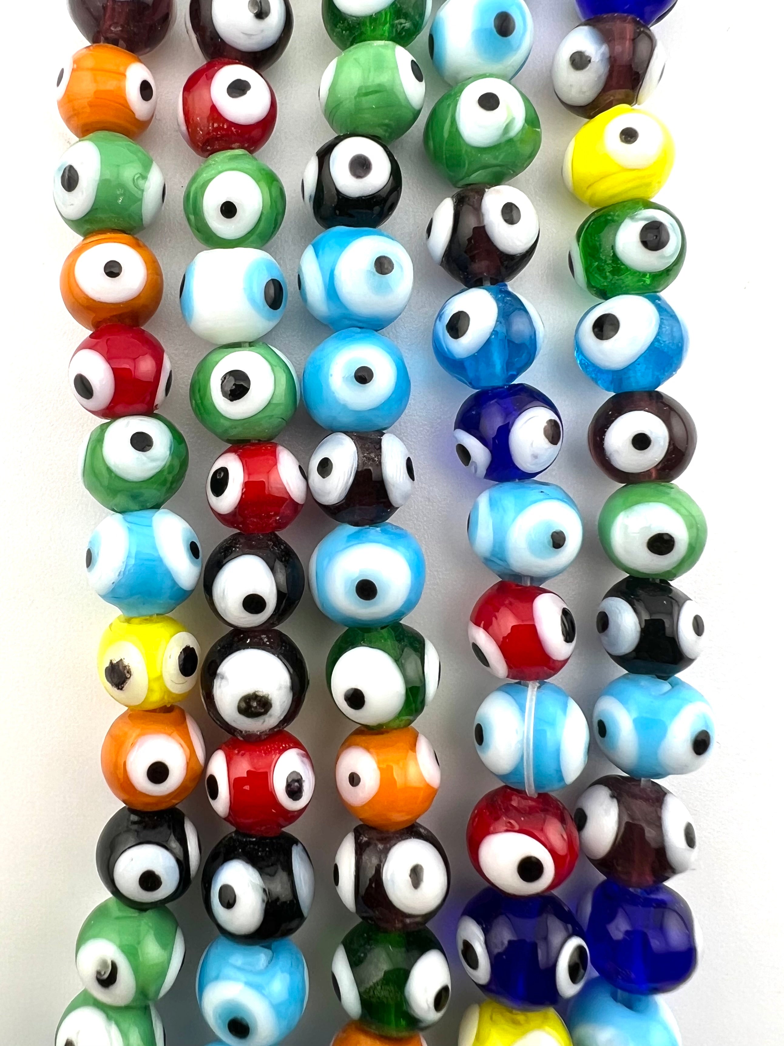 8mm Glass Evil Eye Round Beads Mix Colour
