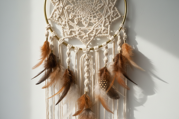 brass ring macreme dreamcatcher with feathers