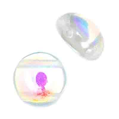 Czech Candy Beads 8mm 2 holes Crystal AB Halfcoat