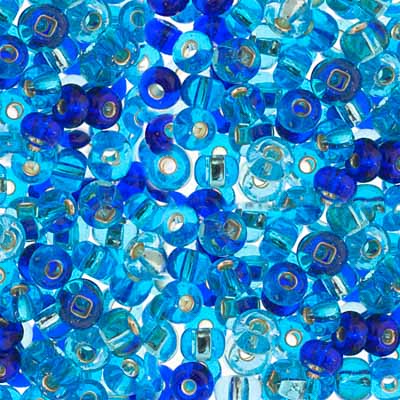 Czech Seed Bead 2/0 22g Vial BLUE/AQUA Silver Lined  MIX