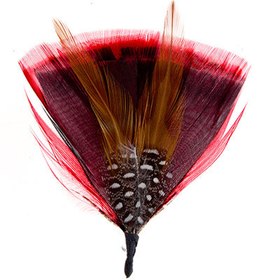 HAT TRIM TURKEY PLUMAGE/GUINEA 7cm RED/BLACK/WHITE