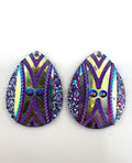 Resin Sew-on Warrior Shield Tear Drop Shape Cabochon 38x29mm, Purple