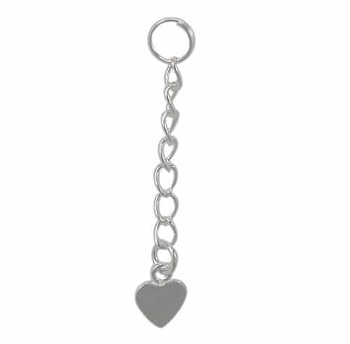 925 Sterling Silver extension with heart, 1 inch