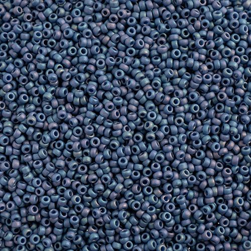 Miyuki Seed Bead 15/0 apx 22g Frosted Glazed/ Rainbow Navy Blue Matte AB