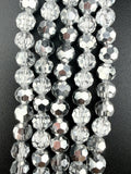 6mm Glass Faceted Round Beads Half Silver