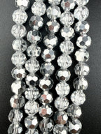 8mm Glass faceted round Beads Half Silver