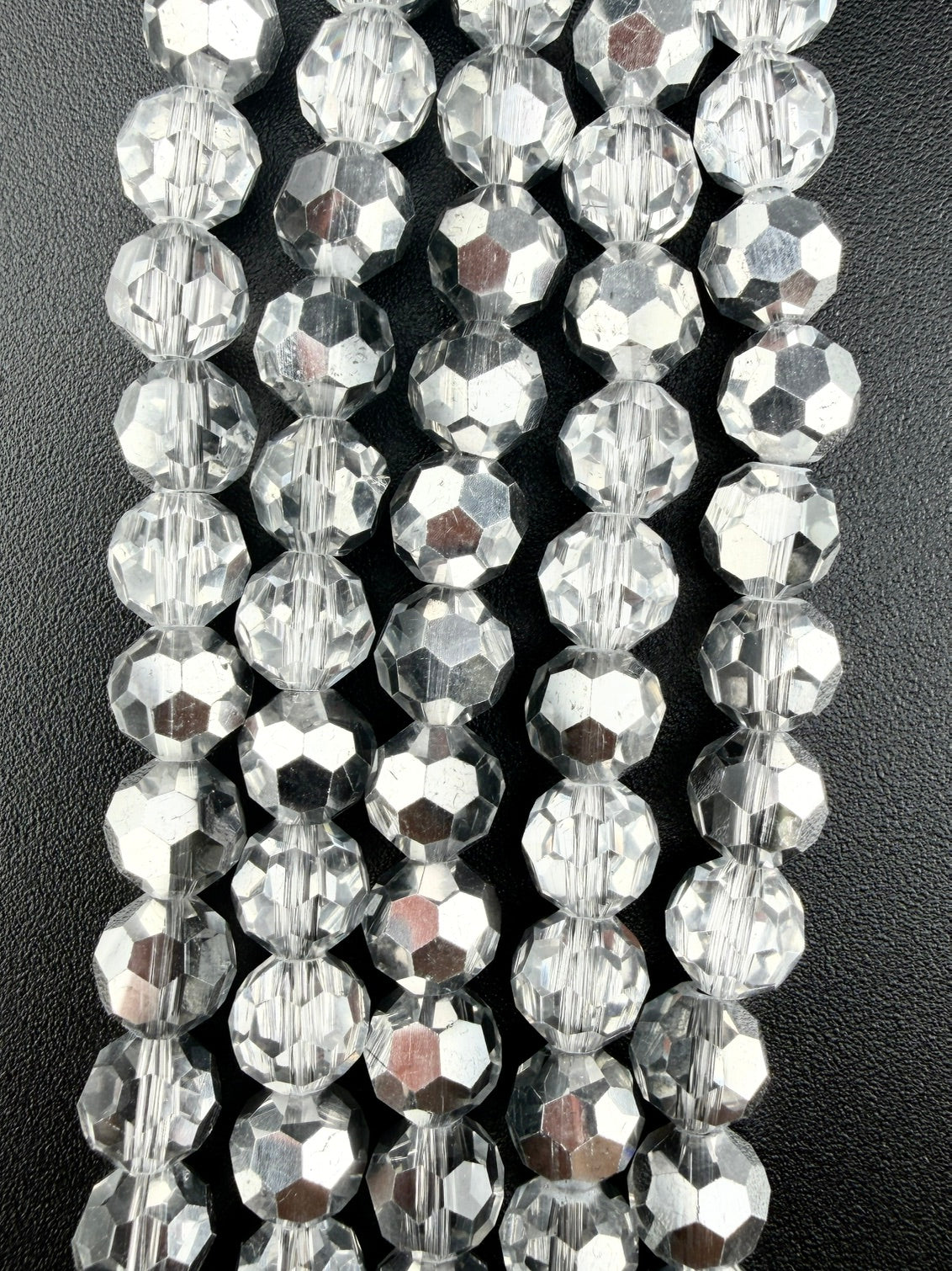8mm Glass faceted round Beads Half Silver
