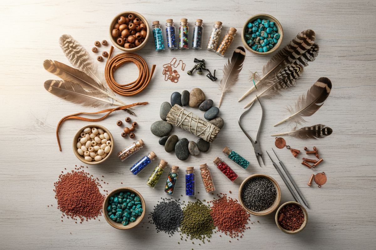 indigenous craft supplies neatly spread out for a ver aesthetic picture