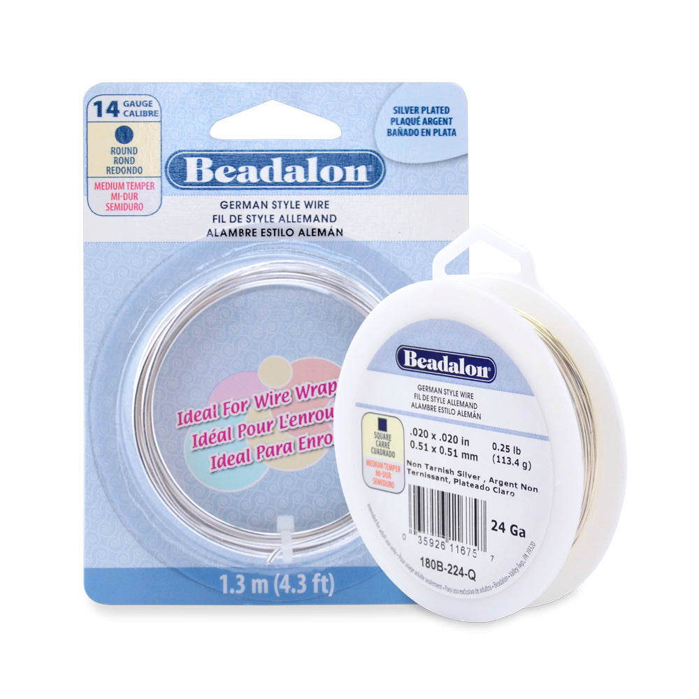 Beadalon Squar 20-22g German Plated Silver Craft Wire